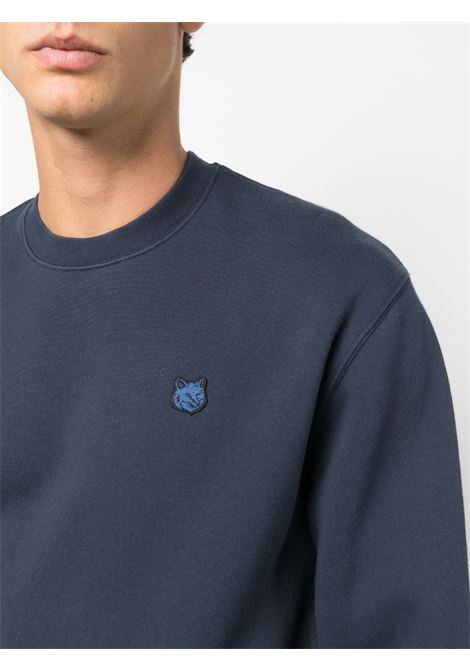 Felpa con applicazione volpe in blu - uomo MAISON KITSUNÉ | LM00302KM0307P476